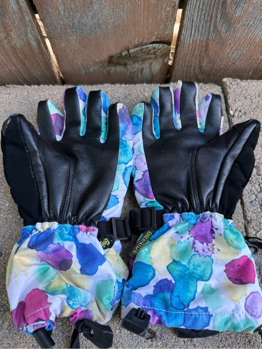 Burton Kid Blue, Purple, Green Watercolor Snow Mittens Gloves Size Small